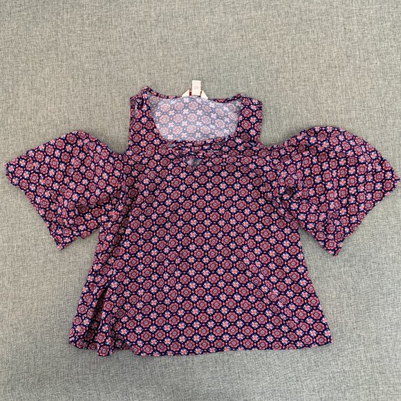 Arizona Jean Co Cold Shoulder Top‎ 100% Rayon Small Short Puffy Sleeves - Picture 1 of 14